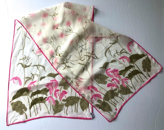 vintage Vera silk scarf floral pink green flowers - image 2