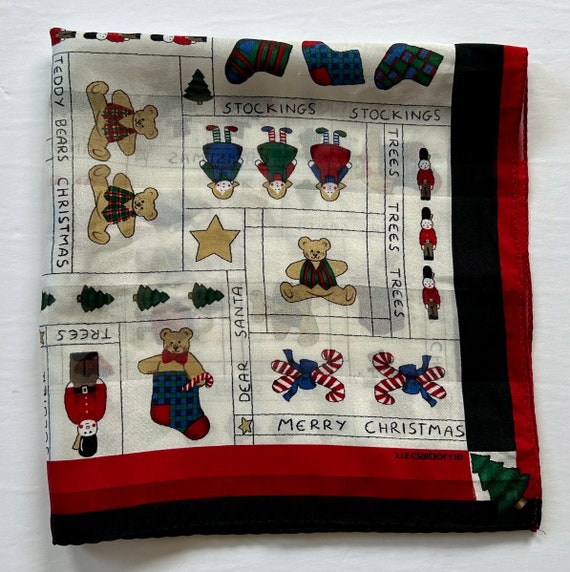 vintage Liz Claiborne square scarf holiday Christm