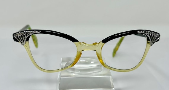 vintage 40's glasses eyeglasses cat eye yellow ce… - image 1