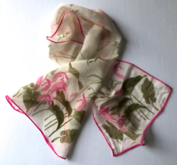 vintage Vera silk scarf floral pink green flowers - image 1