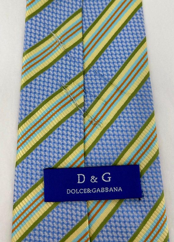 Dolce Gabbana wide tie necktie light blue yellow … - image 7