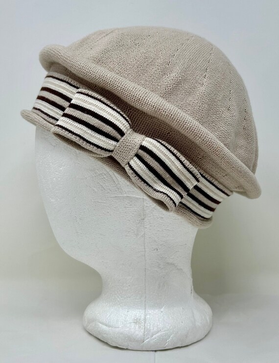 vintage knit beret cap hat Jon Renau cotton tan brown wig cancer