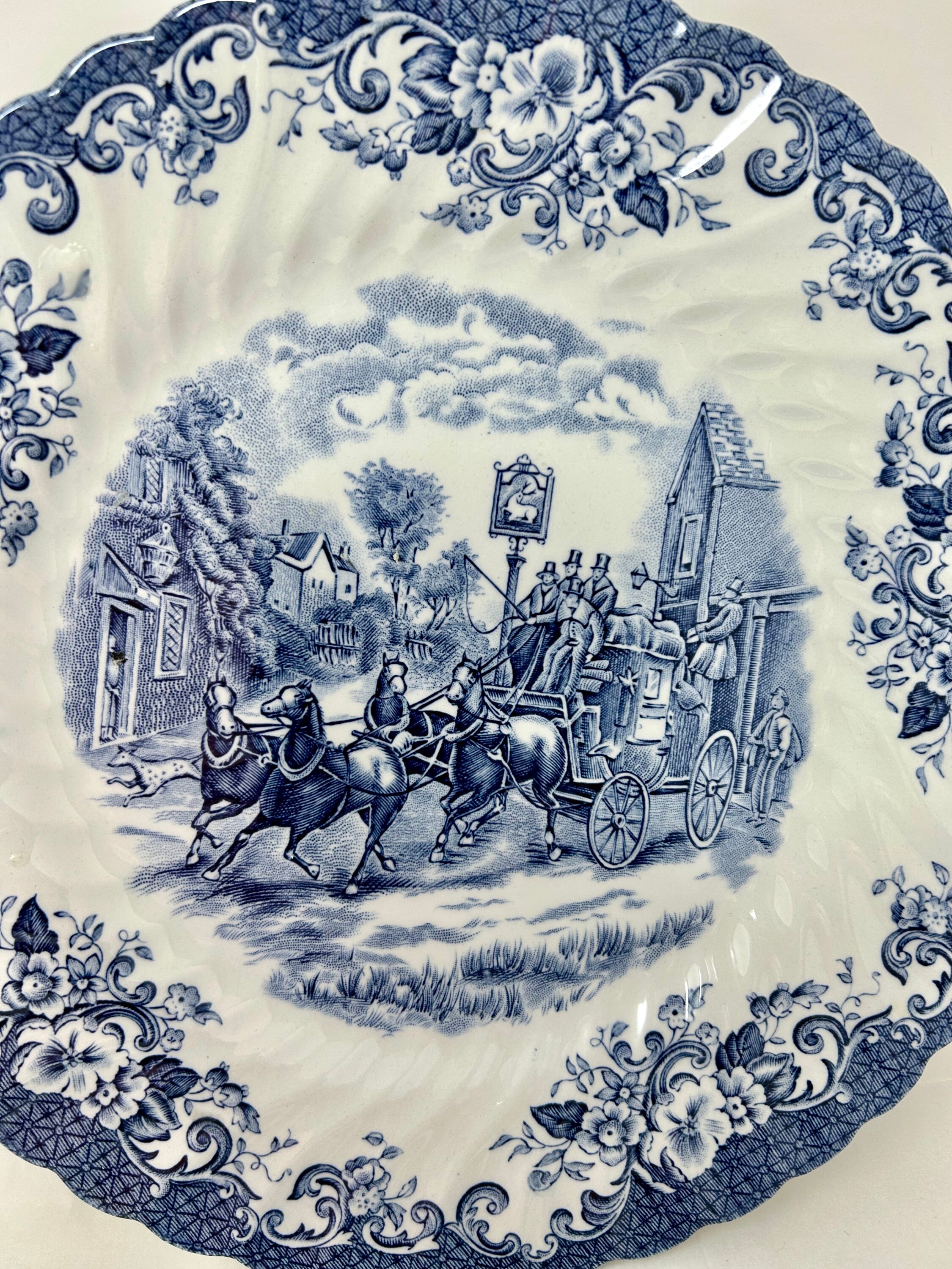 4 Johnson Brothers Hanley Blue White Dinner Salad Plates Ironstone