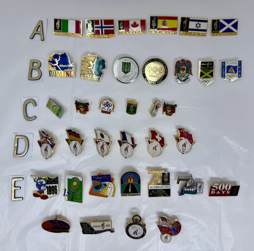 35 Vintage 1996 Atlanta Olympic Games Country Flag Pins & Countdown ...