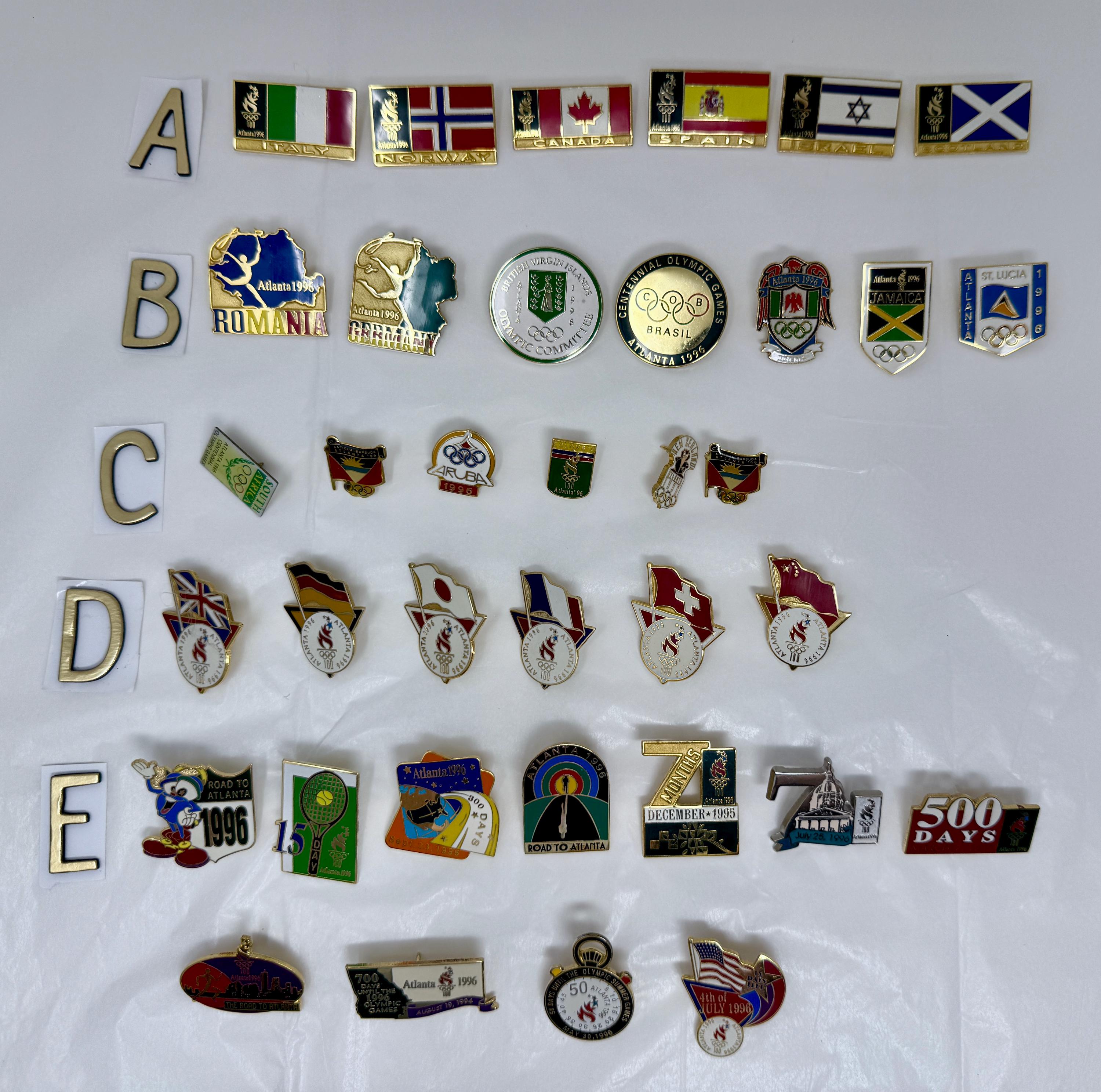 35 Vintage 1996 Atlanta Olympic Games Country Flag Pins