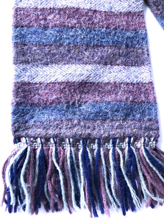 wool scarf stripe blue mauve purple thick knit re… - image 2