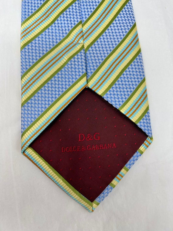 Dolce Gabbana wide tie necktie light blue yellow … - image 5