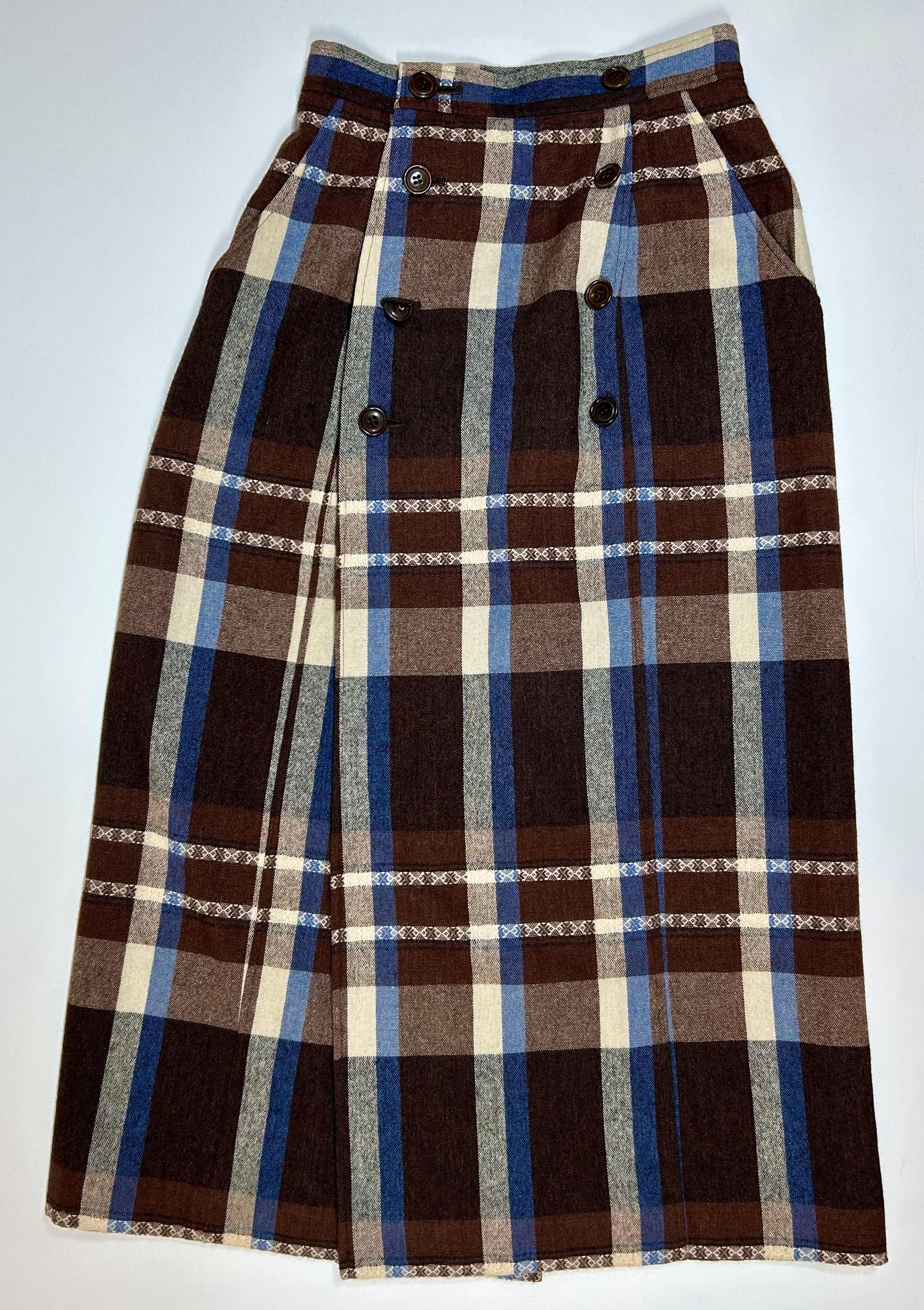 Vintage Y's Bis Yohji Yamamoto Wool Plaid Skirt Brown Blue White