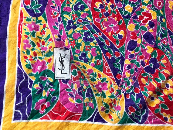 vintage large YSL silk scarf wrap square 34.5" x … - image 8