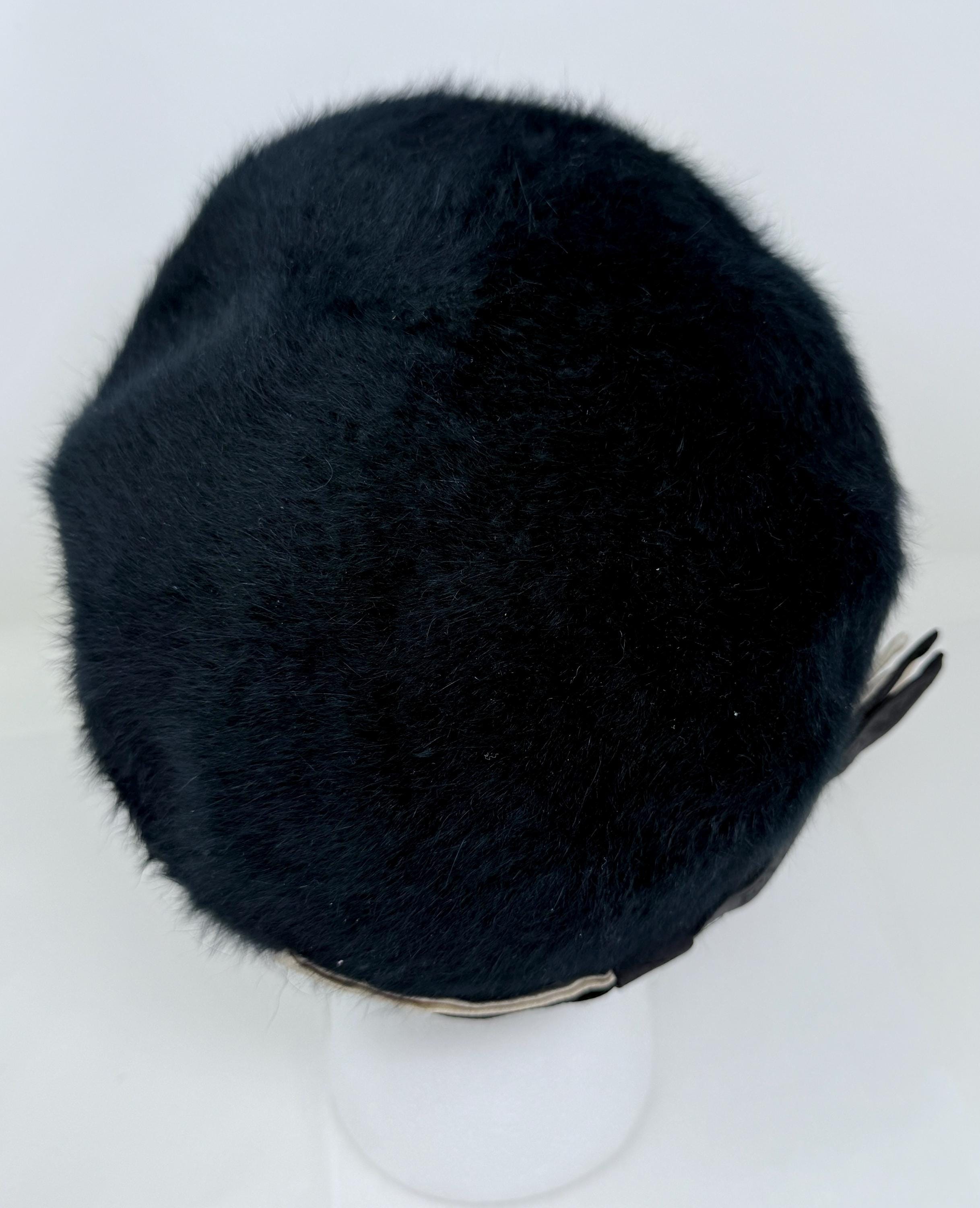 Emporio Armani Black Rabbit Fur Hat – Designer Fuzzy Cap With 
