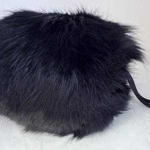 Calentador de manos vintage de piel auténtica de zorro negro – Bolso de noche de invierno con correa – Glamour del viejo Hollywood, tamaño adulto
