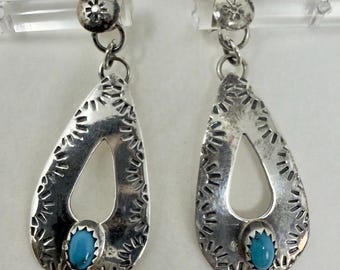 Sterling Silver Turquoise Earrings Dangle Southwestern Teardrop 925 Vintage western