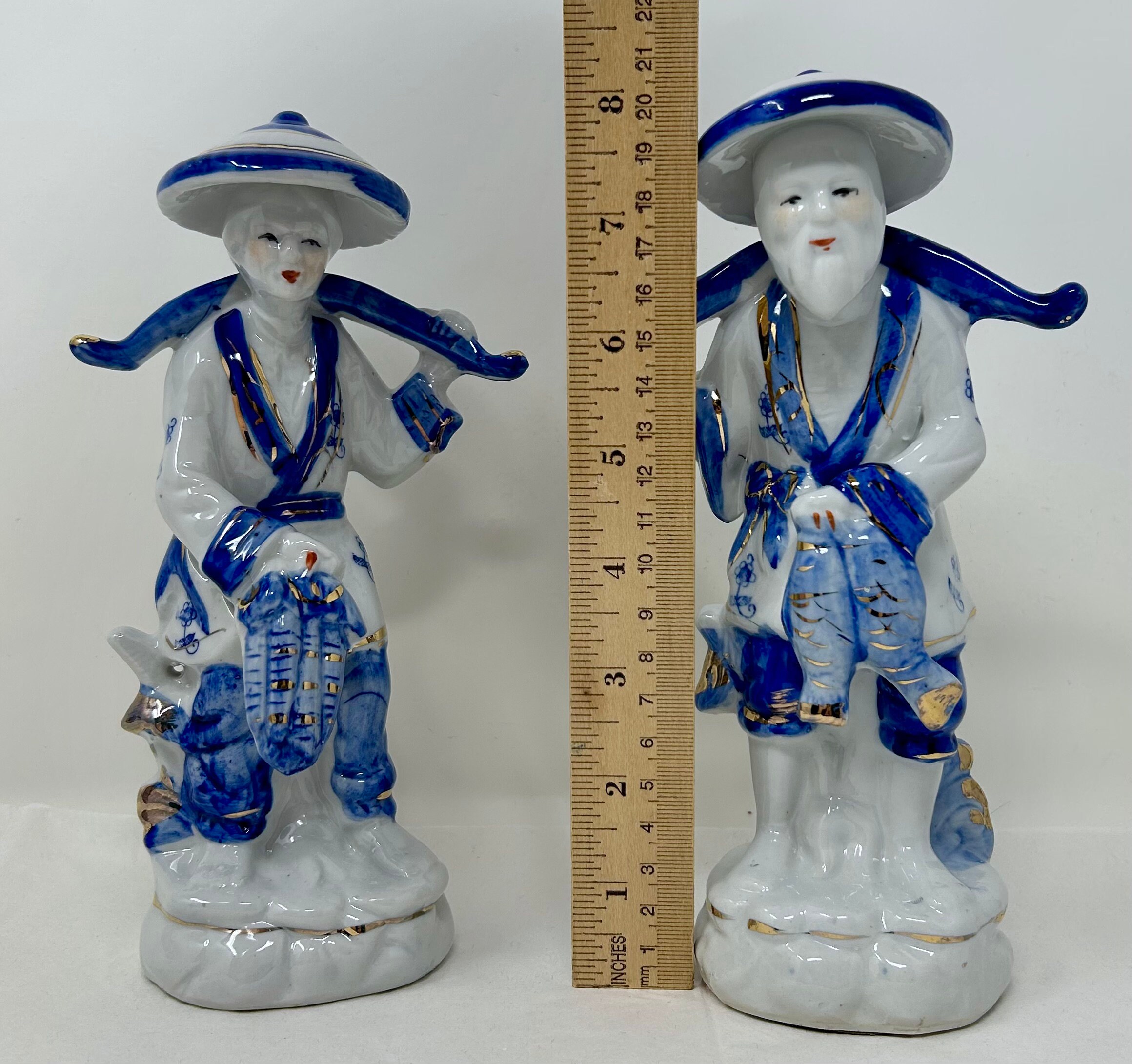 セット 女性 男性 中国 中国 釣り 青 白 陶磁器 - Etsy 日本