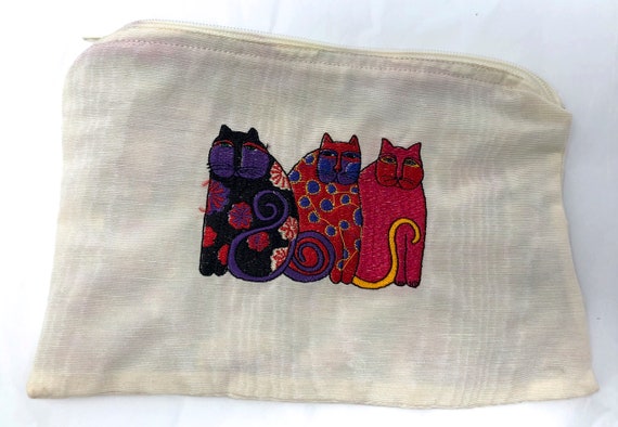 Laurel Burch cats cat embroidered zip purse pouch… - image 1