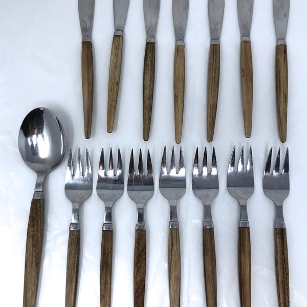 Mid Century Wood Handle Flatware Etsy