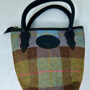 Barrhead mini tote bad purse wool plaid tartan leather hunting Macleod