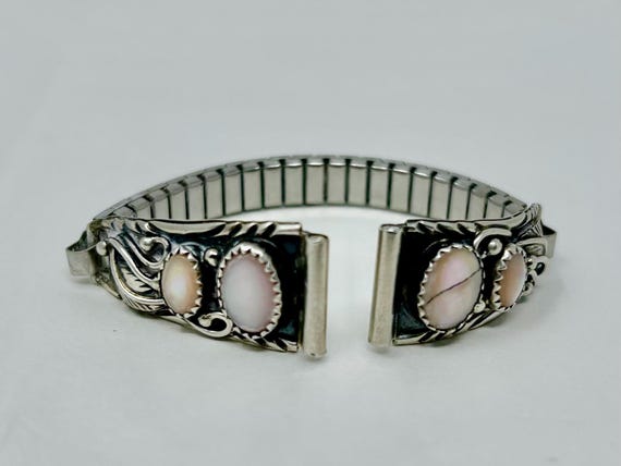 Vintage Native American Mother Of Pearl & Sterling Silver Watch Tips 9mm lug Navajo Watch Tips | eBay main image 3
