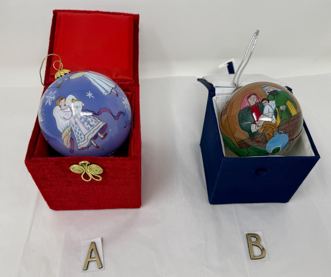 Large Hand Painted Glass Christmas Ornament – Angel 2004 or Nativity ...