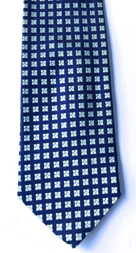 Brooks Brothers tie necktie silk blue ivory brocad
