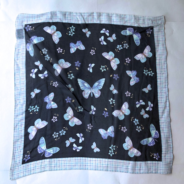 Charter Club 100% silk pocket scarf floral blue butterflies square
