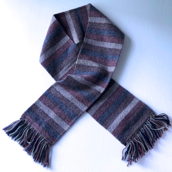 wool scarf stripe blue mauve purple thick knit re… - image 3