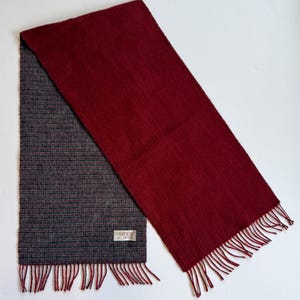 Vintage Cashmere & Wool Scarf Red and Gray Reversible Fringe 12&quot; x 53&quot; | Soft Winter Scarf