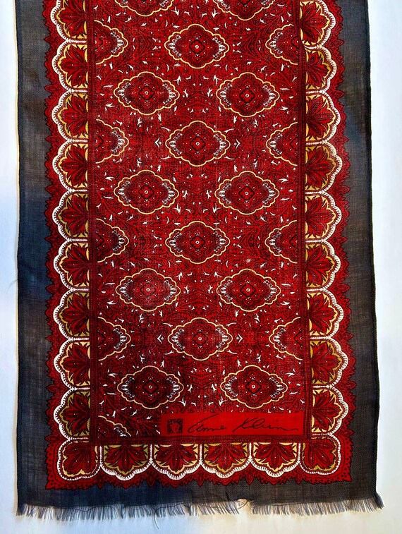 Anne Klein wool scarf rectangle grey red head neck