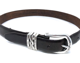 Brighton brown leather belt silver buckle S 28