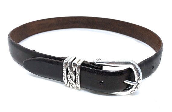 Vintage Brighton Brown Leather Belt – Silver Etched Buckle  display picture 3