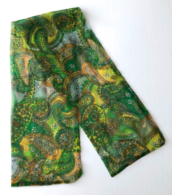 vintage 60's scarf neck hair green retro rayon - image 4