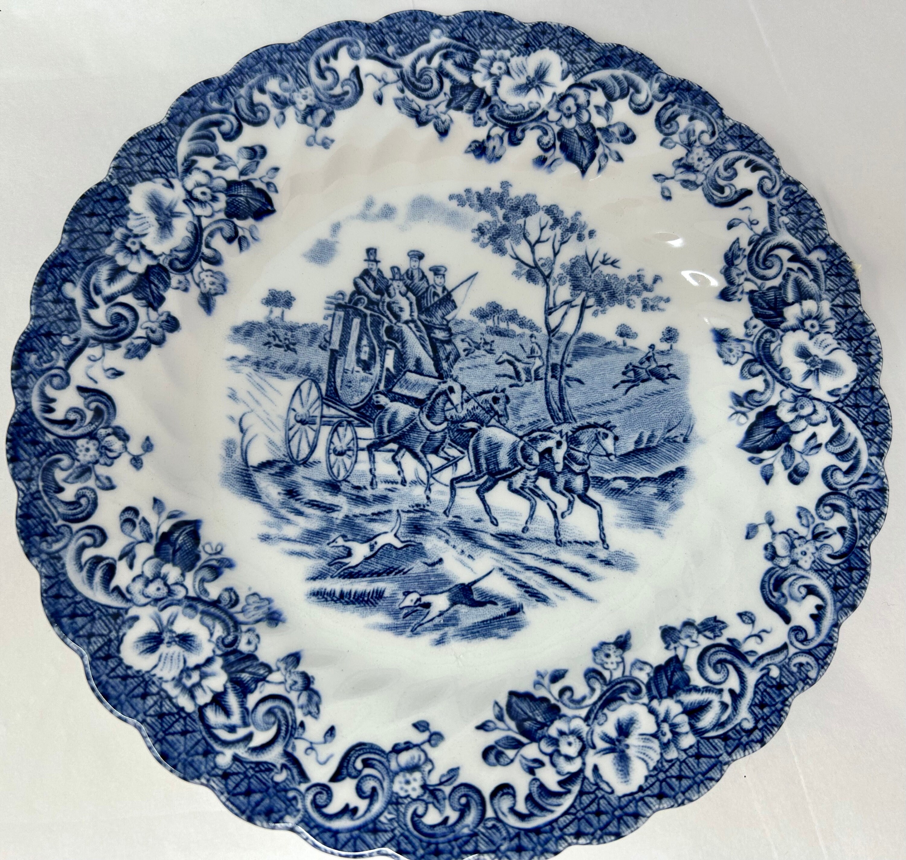4 Johnson Brothers Hanley Blue White Dinner Salad Plates Ironstone