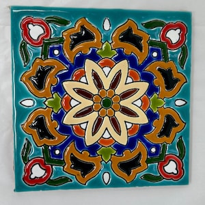 6インチ メキシコ タラベラ セラミックタイル – 手描きテラコッタ陶器花柄装飾タイル フォークアート