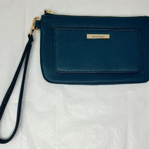 Nanette Lepore wrist zip wallet clutch teal leather wrist