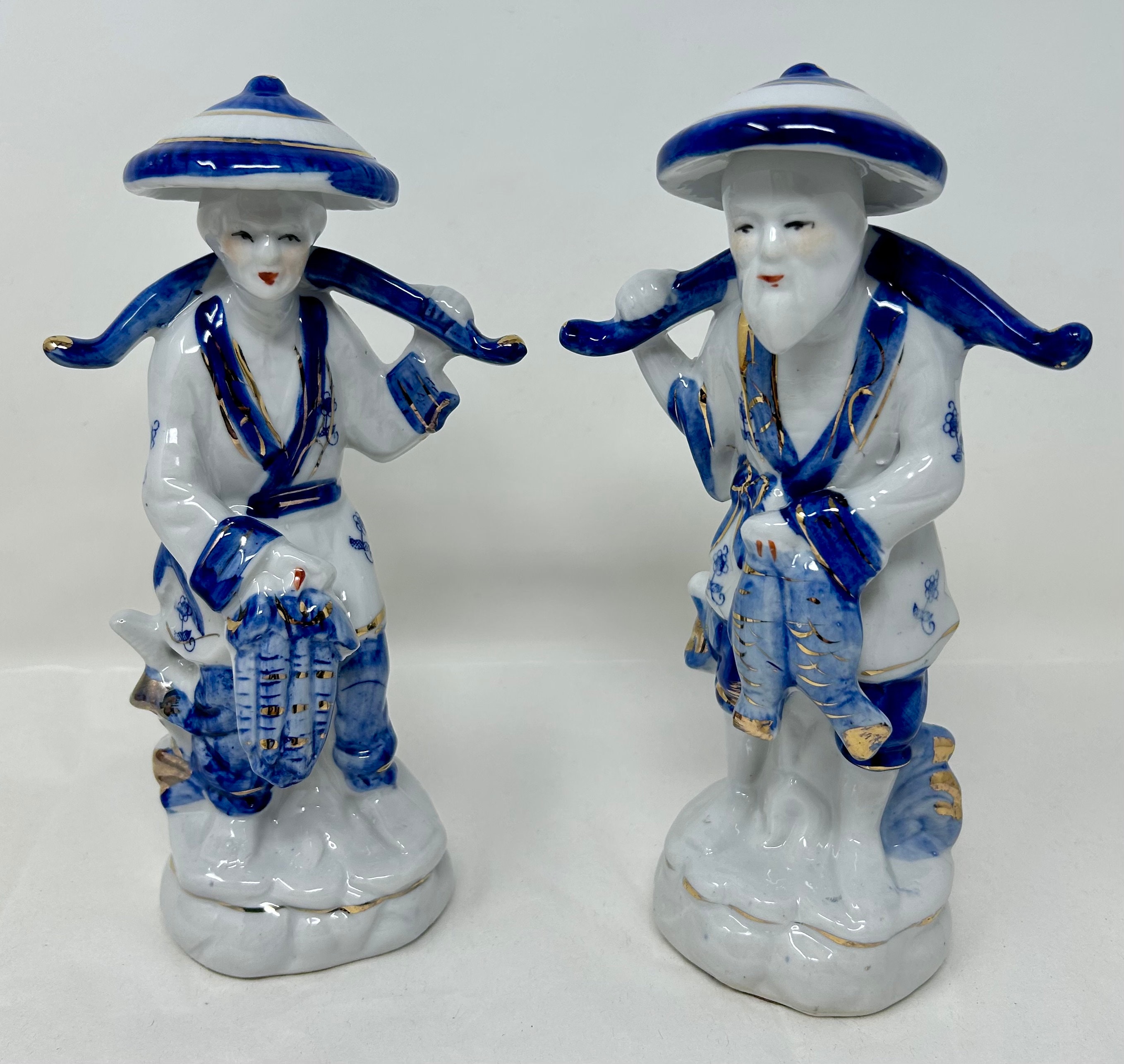 セット 女性 男性 中国 中国 釣り 青 白 陶磁器 - Etsy 日本