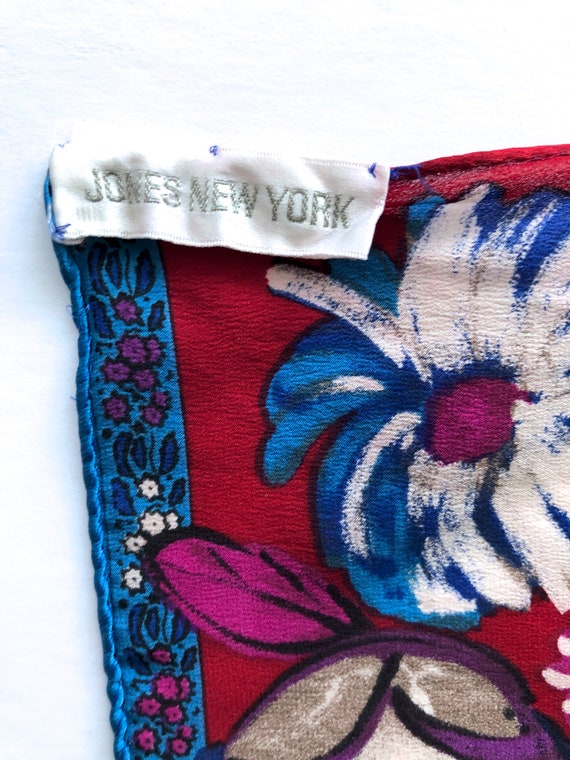 vintage Jones New York rectangle silk scarf flora… - image 3