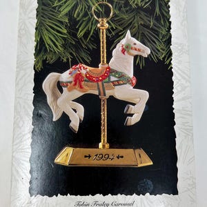 Vintage 1994 Hallmark Keepsake Ornament – Tobin Fraley Carousel Horse – 3rd in Series with Display Stand