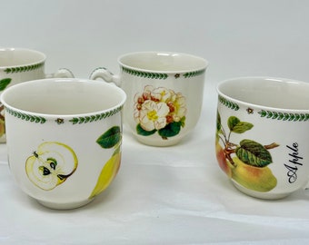 Set of 4 Royal Traditions Botanical Fruit Stoneware Mugs – Apple Pattern Coffee or Tea Cups