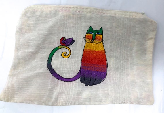 Laurel Burch cats cat embroidered zip purse pouch… - image 2