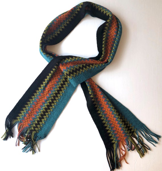 Nordstrom wool blend scarf long knit zig zag turq… - image 2