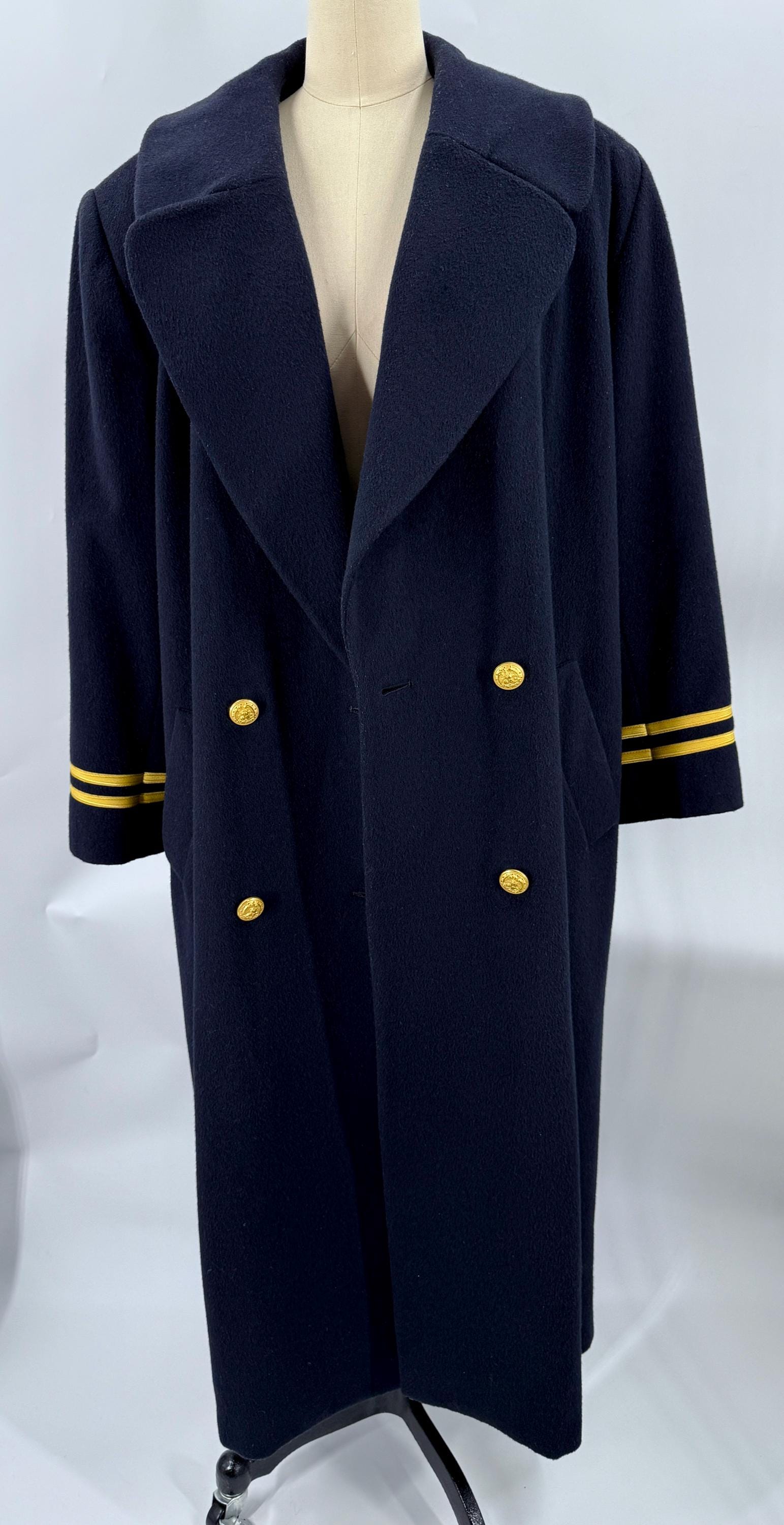 Vintage Christian Dior Navy Wool Coat – Double Breasted Gold