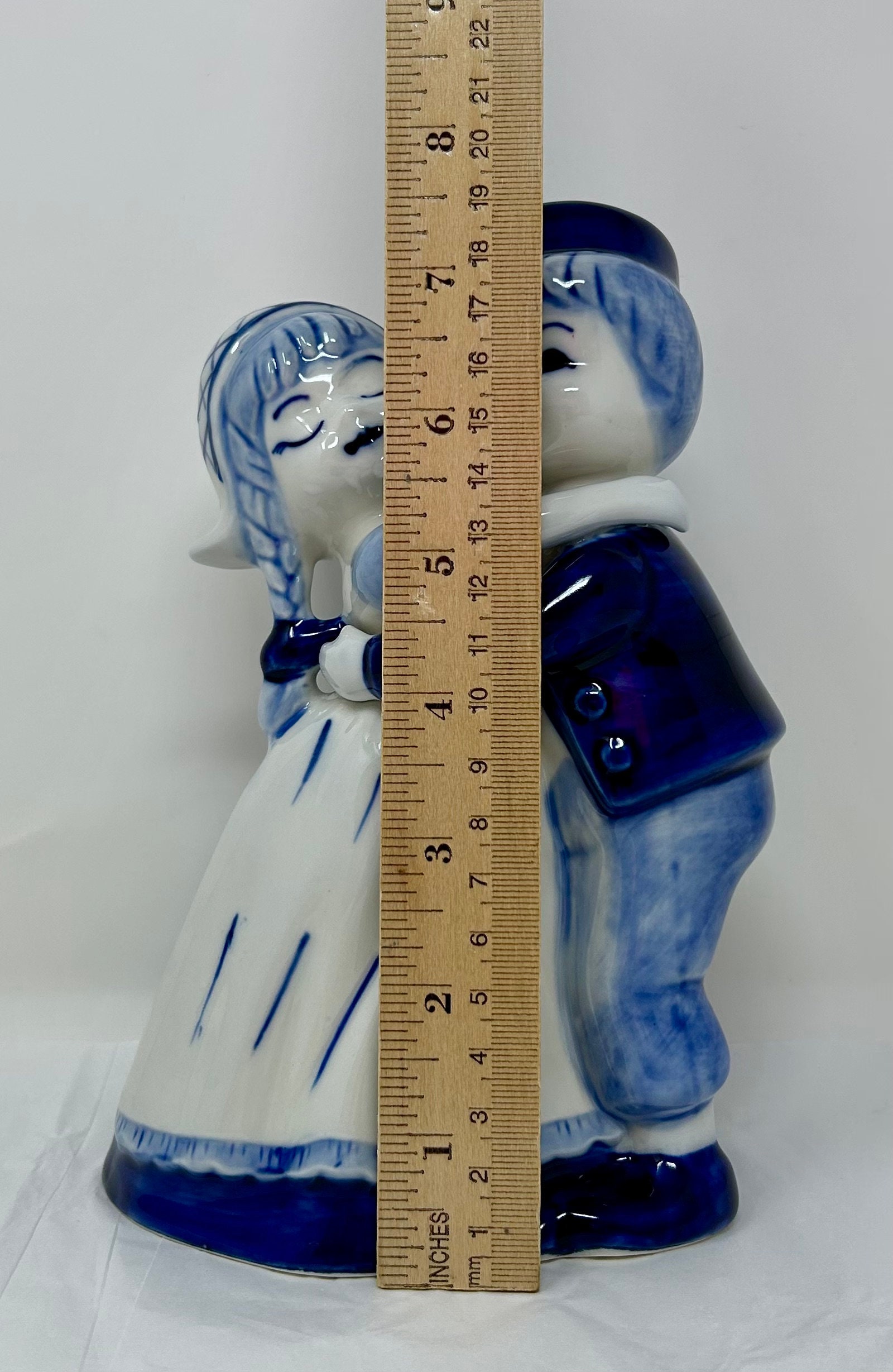Vintage Delft #107 Boy Girl Hugging Figurine Holland Blue White