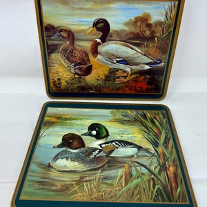 set of 2 Pimpernel duck coasters trivets small placemat 8.5&quot; mallard Goldeneye Waterfowl Table Mats table serving placemats