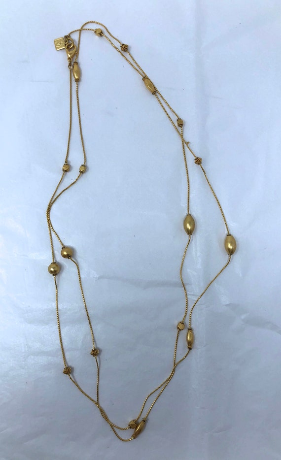 Anne Klein brushed gold long necklace 80's double… - image 4