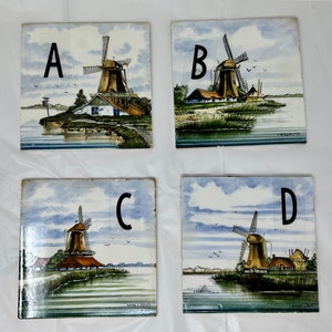 vintage Holland Delft tiles bouldered handprinted Holland windmill 6&quot; x 6&quot;