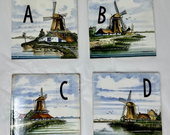 デルフト タイル、デルフト ブラウ、オランダ製、風車、選択 - Etsy 日本