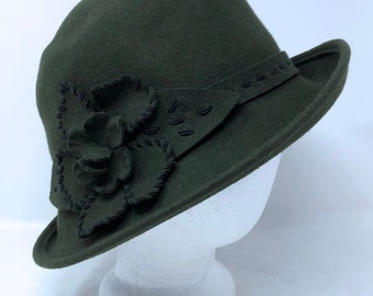 Toucan Collection Black Women\'s Wool Wide-Brim Flower Fur Trim Hat Toucan Black Hats for Women for sale | eBay main image 4