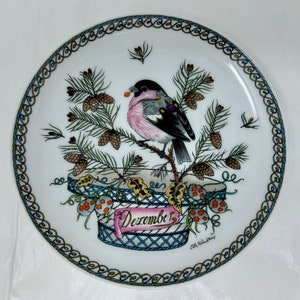 Hutschenreuther Teller des Monats DECEMBER plate of the month Bird boxed Ole Winther 6&quot;