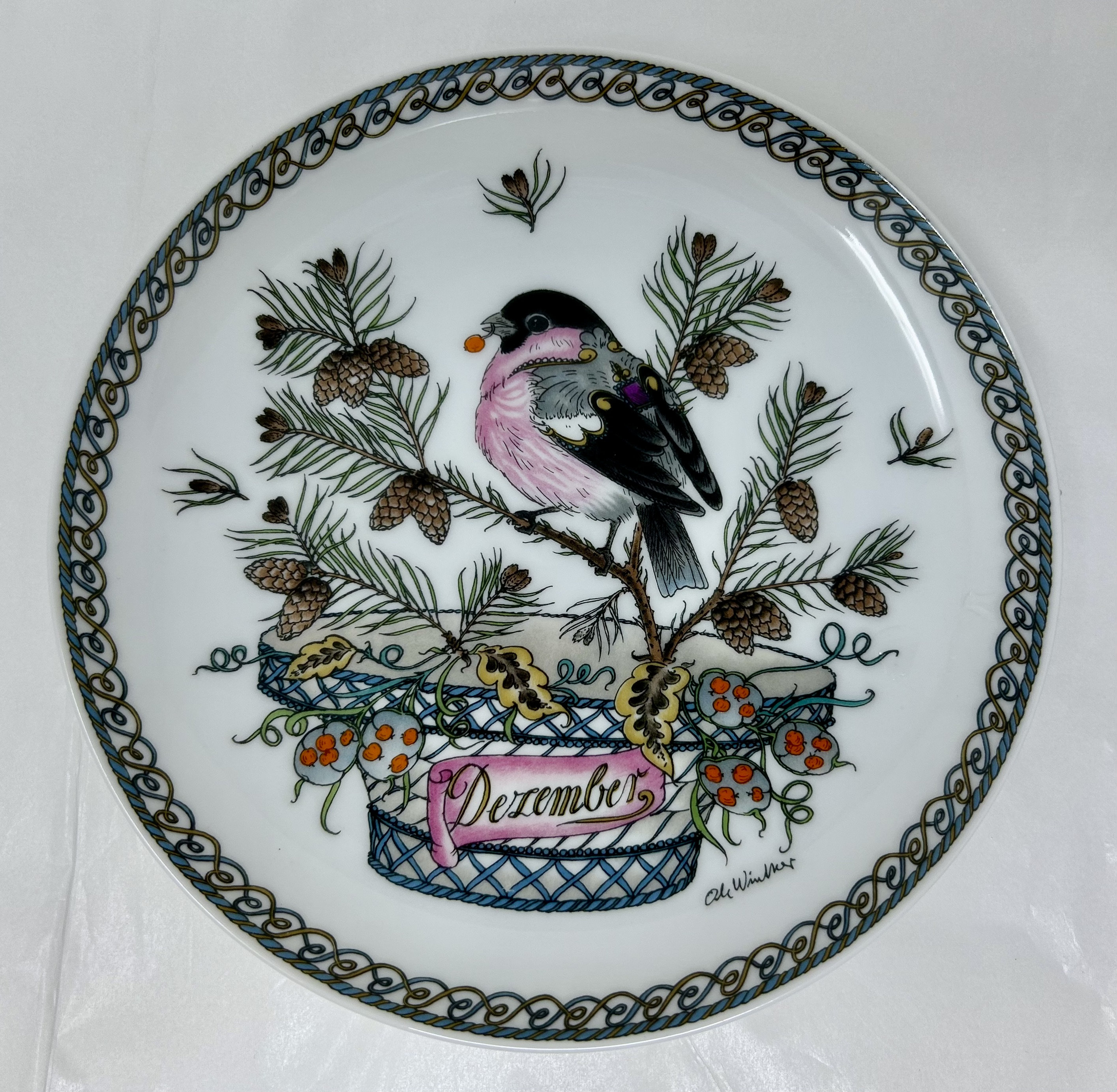 Hutschenreuther Teller Des Monats DECEMBER Plate of the Month Bird Boxed Ole Winther 6