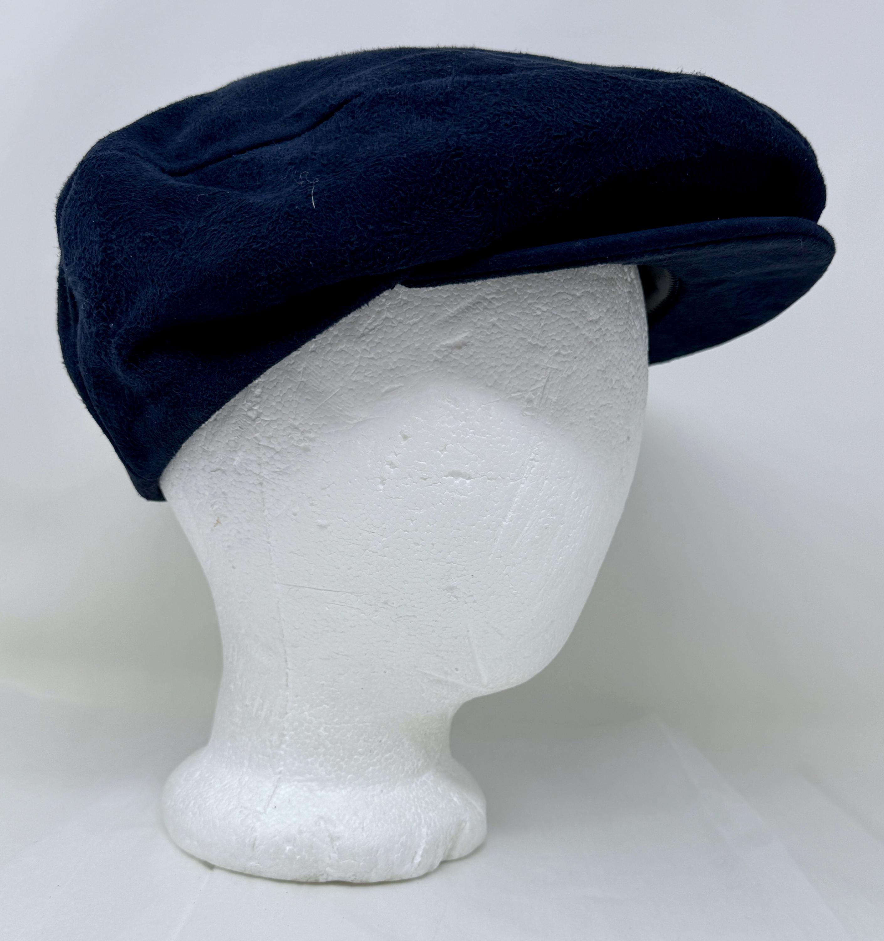Vintage Navy Blue Genuine Suede Newsboy Cap – Made in USA 