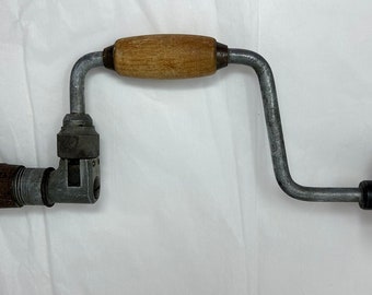 Taladro de manivela vintage – Destornillador manual n.° 108 con mangos de madera